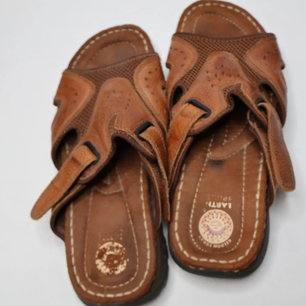 Earth Origins Spirit Gelron 2000 Brown Leather‎ Adj Strap Sandals Mens 9 Shoes